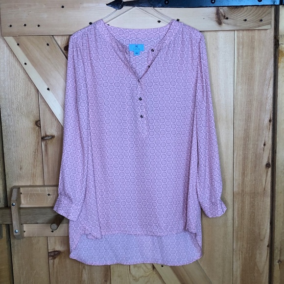 CeCe Tops - cece | pink and black patterned blouse
